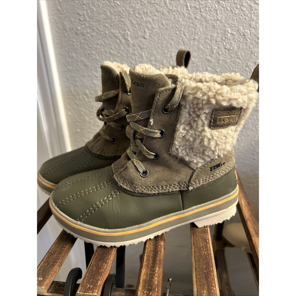 LL Bean Kids 1 Boots Sherpa Insulated Winter #510596 Olive Green Tek2.5 Rangley